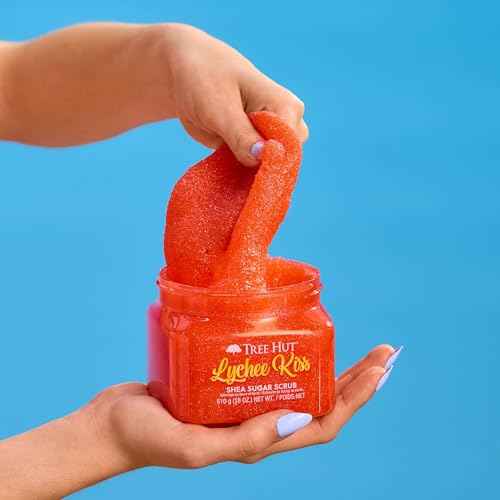 Tree Hut Lychee Kiss Shea Sugar Scrub, Exfoliating, Hydrating & Moisturizing Body Scrub with Shea Butter & Nourishing Essential Oils, Smooth & Soften Skin, 18 oz