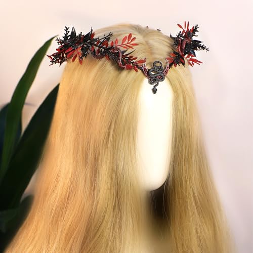 MOSTORY Gothic Snake Flower Crown - Medusa Headpiece Dark Elf Crown Floral Circlet Celtic Flower Headband for Witch Cosplay Goth Wedding Renaissance Ren Faire Accessory Halloween