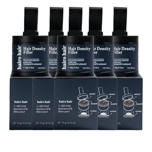 Hair Density Filler (10g/0.35oz) - Instant Gray Coverage & Bald Spot Concealer, 24-Hour Waterproof Stain-Proof Hair Powder Root Touch Up for Women & Men, Daily Use & Events (Black*1)