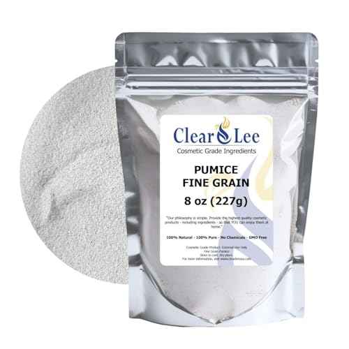 ClearLee Cosmetic Grade Pumice - 100% Pure Natural Grain/Powder - Great For Skin Exfoliation in DIY Soaps, Masks, Scrubs for Face, Body, Foot (8oz, Fine Grain)