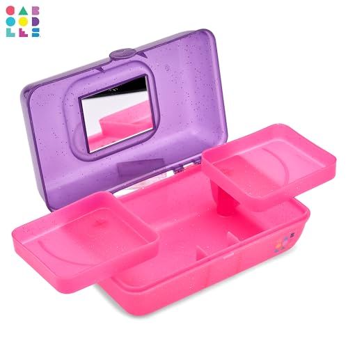 Caboodles Pretty in Petite Makeup Box, Two-Tone Purple Sparkle on Pink Sparkle, Hard Plastic Organizer Box, 2 Swivel Trays, Fashion Mirror, Secure Latch for Safe Travel