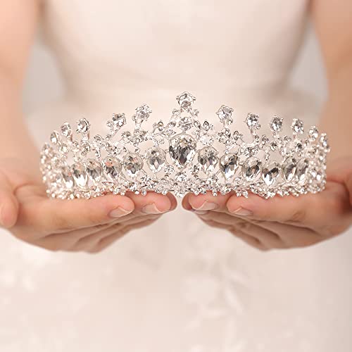 JWICOS Silver Crystal Tiara and Crown for Women Elegant Queen Tiara for Girls Wedding Tiara Hair Accessories for Brides Prom Party Pageant (Silver)