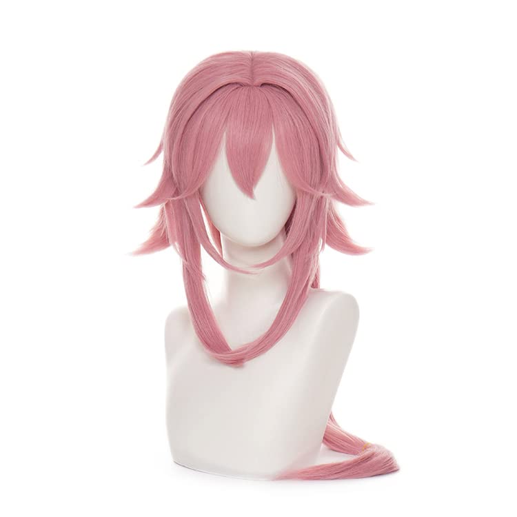 MoeLoli Yae Miko Cosplay Wig for Women Long Wavy Pink Costume Wig, Game Genshin Impact Costume Wig (Yae Miko)