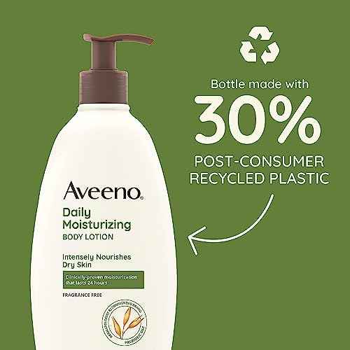 Aveeno Daily Moisturizing Body Lotion for Dry Skin with Prebiotic Oat, Fragrance & Paraben Free, Non-Greasy, Non-Comedogenic, for Sensitive Skin & 48-Hour Moisturizer 18 Fl Oz