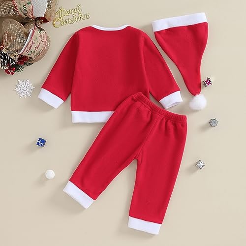 Emmababy Santa Costume Infant Baby Boy Velvet Outfit Toddler Girls Christmas Outfit Button Down Plush Jacket Coat Pants Hat(Christmas Outfits,6-12 Months)