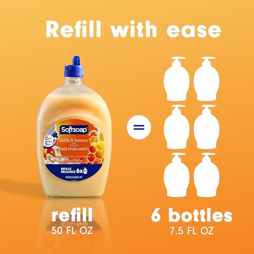 Softsoap Hand Soap Refill, Milk and Honey, Bathroom Hand Soap in Bulk, Premium Scented Liquid Hand Soap, 300 Fluid Ounces Total (50oz Bottle, Case of 6 Bottles)