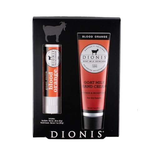 Dionis Goat Milk Skincare Blood Orange Scented Lip Balm and Hand Cream Set (.28oz and 1 oz) - Made in the USA - Cruelty-free and Paraben-free