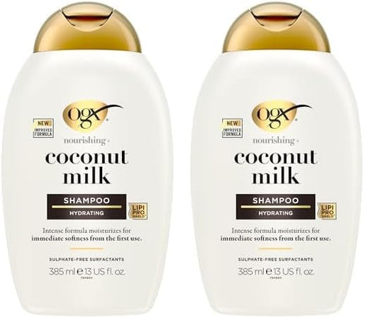 OGX Nourishing Coconut Milk Shampoo for Strong, Healthy Hair with Coconut Oil, Egg White Protein, Sulfate-Free, 13 fl oz (Pack of 2)