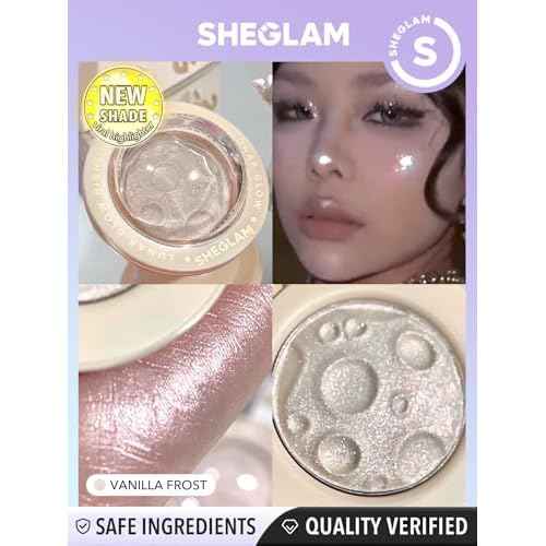 SHEGLAM Lunar Glow Highlighter Face Highlighter Multichrome Glitter Shimmer Highlighter Makeup Eye Face Body Highlighter Illuminator, Silky Creamy Eyeshadow-Vanilla Frost