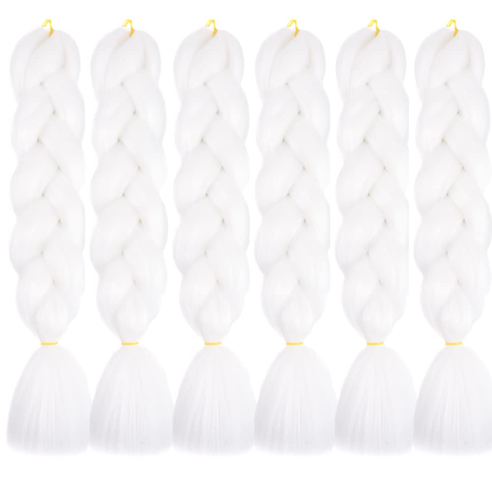 SHUOHAN 6 Packs Ombre Jumbo Braiding Hair Extensions 24 Inch High Temperature Synthetic Fiber Hair Extensions for Box Braids Braiding Hair (60#WHITE)