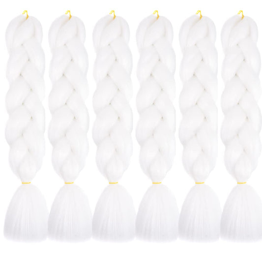 SHUOHAN 6 Packs Ombre Jumbo Braiding Hair Extensions 24 Inch High Temperature Synthetic Fiber Hair Extensions for Box Braids Braiding Hair (60#WHITE)