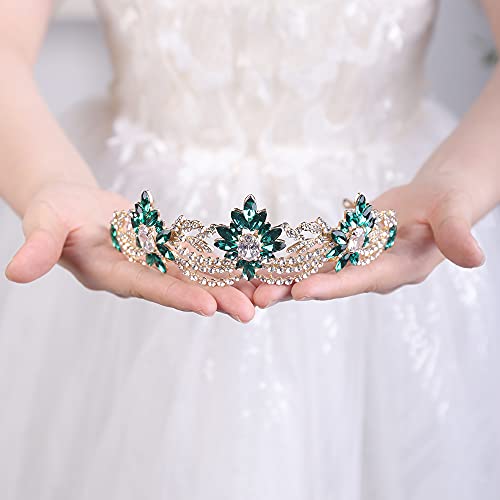 JWICOS Rhinestone Tiara for Women Crystal Queen Crown Wedding Bridal Party (Green)