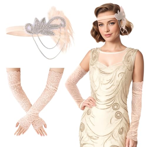 DOCILA 1920s Accessories For Women Great Gatsby Costume 20s Feather Headband Retro Flapper Headpiece Gloves 80s Outfits Goth Headwear