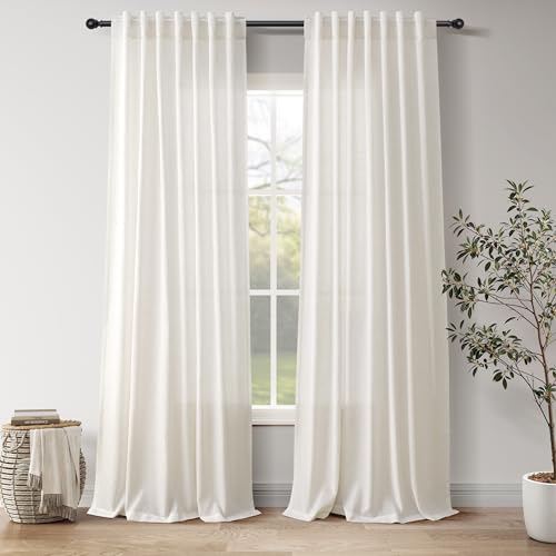 Nanspring Natural Linen Curtains for Kitchen Windows Over Sink - Cafe Curtain Semi Sheer with Rod Pocket and Back Tab Lightweight Rustic Textured Bistro Curtains for Bathroom, 2 Panels 25 x 24 Inch