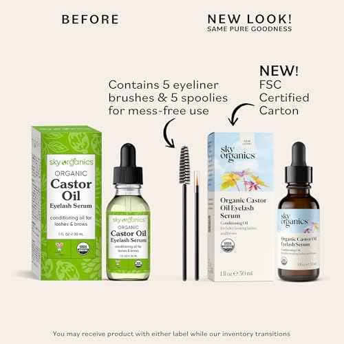 Sky Organics Organic Castor Oil Eyelash & Brow Serum, Hexane-Free Conditioning Oil that Promotes Fuller Looking Lashes & Eye Brows, 100% Pure & Cold-Pressed 1 fl. Oz. / 30 ml w ebook