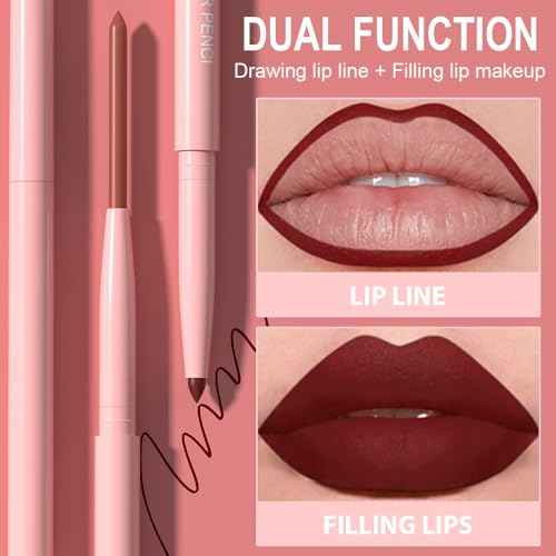 evpct 6Pcs Retractable Lip Liner Pencils Set Pack for Shaping & Sculpting Lips, Mauve Maroon Red Orange Nude Chocolate Dark Brown Plum Creamy Matte Gel Lip Liner Lipliners Pencil delineador de labios