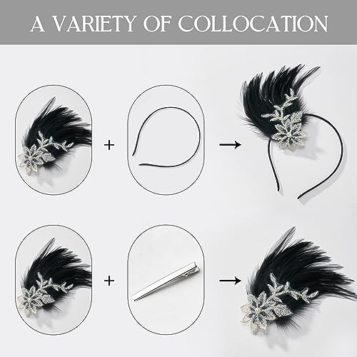 SWEETV 1920s Flapper Headband Roaring 20s Great Gatsby Headpiece Rhinestone Hair Clip Hair Accessories for Women