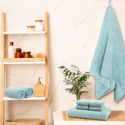 SEMAXE Bath Towel for Bathroom, 100% Cotton Towel with Hanging Loop and Smart Tag, Hotel & Spa Quality Soft Absorbent Towel, Gift Box Packaging, 1 Pc Blue Bath Towel, 54" L x 27" W