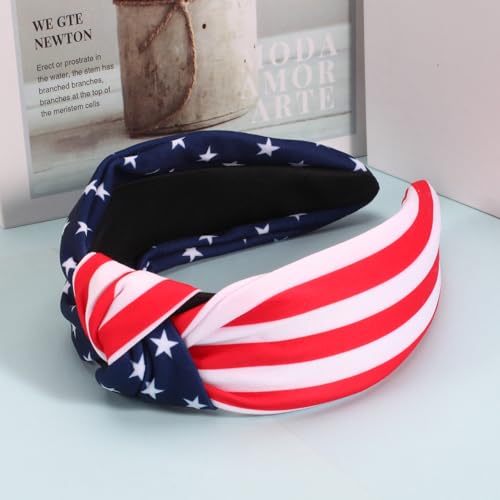 Ardorchid American Flag Headbands for Women Girls Patriotic Independence Day 4th of July Headband USA Red White and Blue Star Hair Accessories Stripe Wide Knotted Headband Hair Hoop Gifts