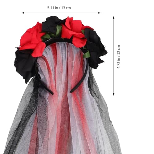 minkissy Halloween Ghost Festival Party Hair Accessories Black Rose Headband with Veil Halloween Flower Cosplay Wedding Headpiece Black Costume Veil Europe Gothic Polyester Cloth Women's