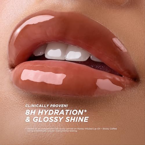 Gisou Honey Infused Lip Oil – Hydrating & Glossy Lip Oil with Mirsalehi Honey & Jojoba Seed Oil, Non-Sticky Shine, Bee-lini Peach, 0.27 Fl Oz