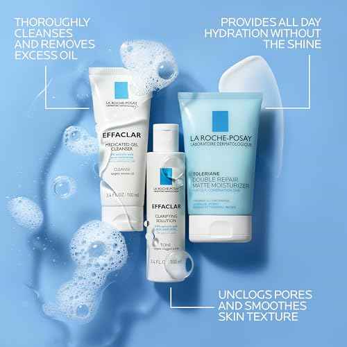 Effaclar Daily Acne Essentials Kit, Acne Treatment System, Salicylic Acid Acne Cleanser, Pore Refining Toner, & Matte Face Moisturizer for Oily Skin & Combination Skin, Oil-Free, 2 Month Supply