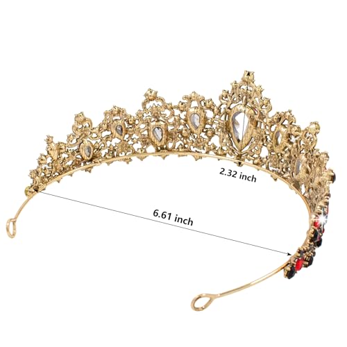 Queen of Hearts Crown, Vofler Halloween Black Gold Red Ruby Tiaras - Vampire Witch Evil Costumes Gothic Crystal Headband for Womens Woman Princess Adult Girls Cosplay Party Birthday Prom Quinceanera