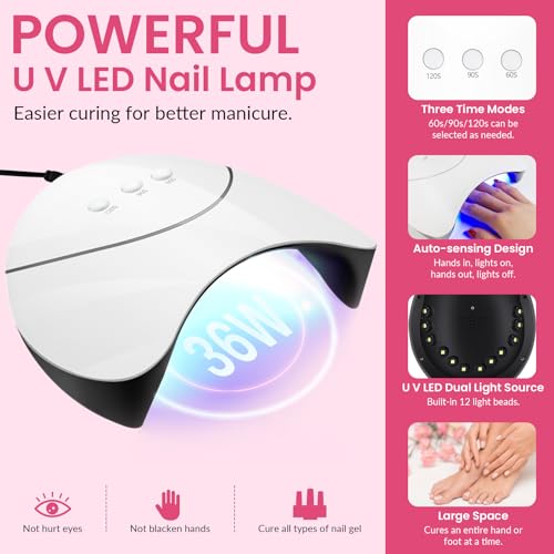 VANREESA 42 Pcs Gel Nail Polish Kit with U V Light 24 Colors Gel Polish Nail Kit Bright Pink Orange Green Glitter Blue Purple Nail Kit for Beginners Gifts for Women DIY at Home