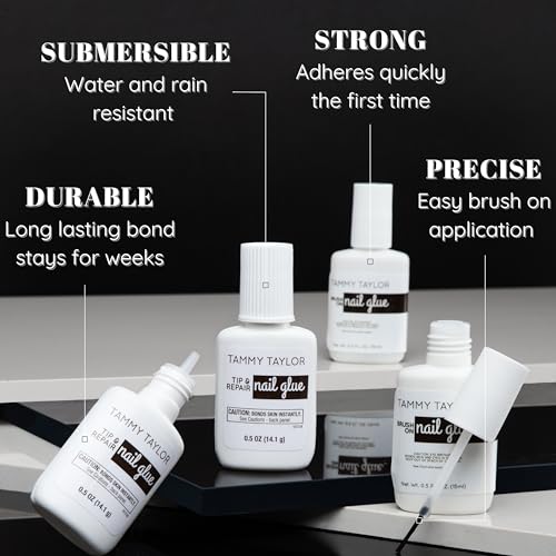 Tammy Taylor Brush On Nail Glue, Dry Clear Gel Nail Glue for Press on Nails, Acrylics, Tips and Even Natural Breaks, UV/LED Curing Needed, Strong Gel for Nails and Extensions