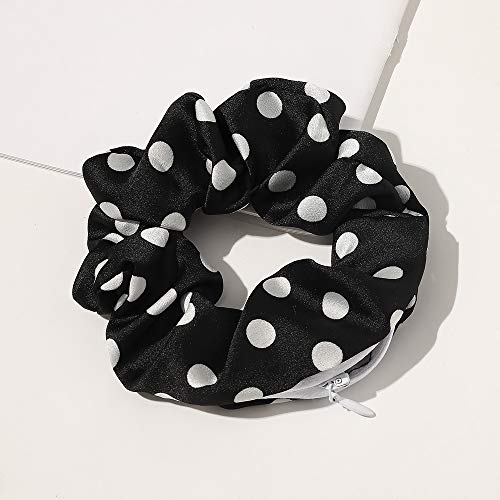 Velvet Dots Leopard Scrunchies with Zipper Pouch and Secret Pocket for Hair Ties, Ropes, and VSCO Girl Stuff (4 Pcs)