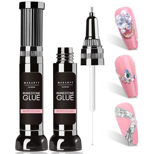 Makartt Rhinestone Glue for Nails: Super Strong Gel Nail Glue for Nail Charms Gems Decorations, 3D Gel Nail Art Bling Jewel Diamonds for Salon & DIY Manicure, 30ML UV Lamp Cured Need Beauty Gifts