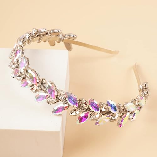 Kercisbeauty Iridescent AB Color Crystal Hair Tiaras Handmade Rhinestones Silver Hiar Crown Jewelry for Women Girls Wedding Bridal Hair Accessories (AB Color)