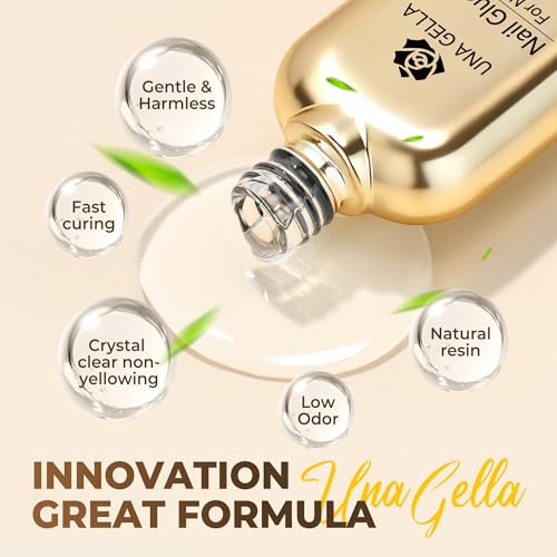 UNA GELLA Short Almond Fake Nails 216pcs Pre-Shape Gel Acrylic Nail Tips for Full Cover Nail Extension Home DIY Nail Salon 12 Sizes Gelly Tips