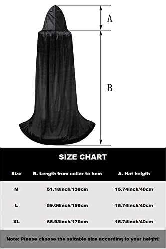 Unisex Halloween Hooded Cape Cosplay Full Length Velvet Cloak Halloween Fancy Cape Costumes (Black, X-Large)