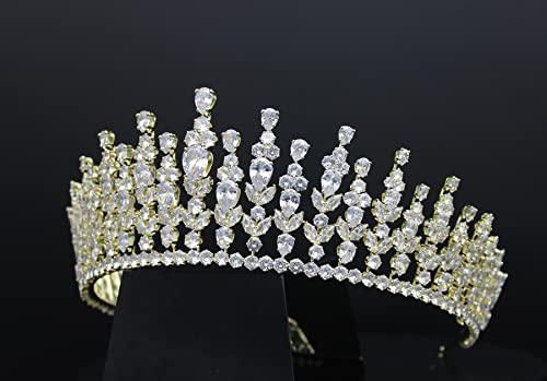 Sparky Wedding Tiaras Cubic Zirconia Queen Pageant Crowns CZ Sweet 16 Birthday Quinceanera Headpiece Bridal Hair Accessories Gold Jewelry Gifts for Adult Women