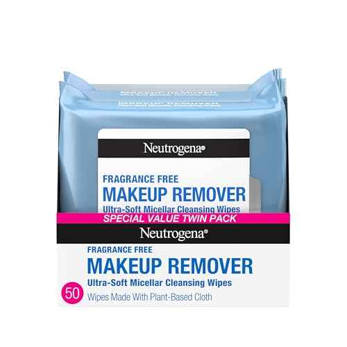 Neutrogena Fragrance-Free Makeup Remover Wipes, Daily Facial Cleanser Towelettes, Gently Removes Oil & Makeup, Alcohol-Free Makeup Wipes, Twin Pack, 2 x 25 ct