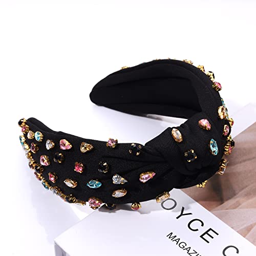 NVENF Rhinestone Knotted Headbands for Women, Crystal Beaded Jeweled Headbands, Top Knot Headbands Womens Fashion Hairbands Summer Hair Accessories