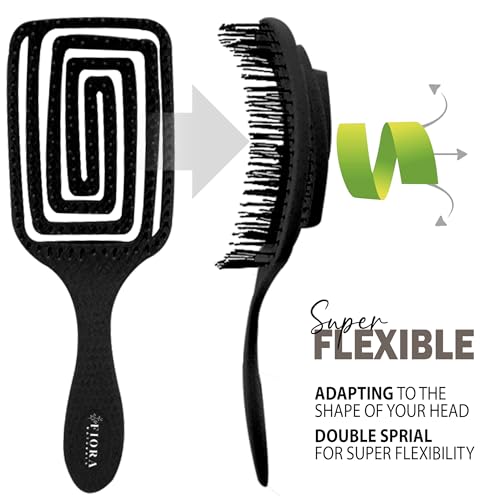 Detangler Brush by Fiora Naturals - 100% Bio-Friendly Detangling brush w/Ultra-Soft Bristles - Glide Through Tangles with Ease - For Curly, Fine, Black Natural, Women, Men, Kids - Dry and Wet Hair