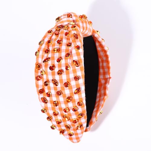 GLBCC Rhinestone Knotted Headband for Women Crystal Jeweled Beaded Headband Wide Plaid Hairband Fashion Elegant Ladies Top Knot Twist Head Band Spring Summer Hair Accessories