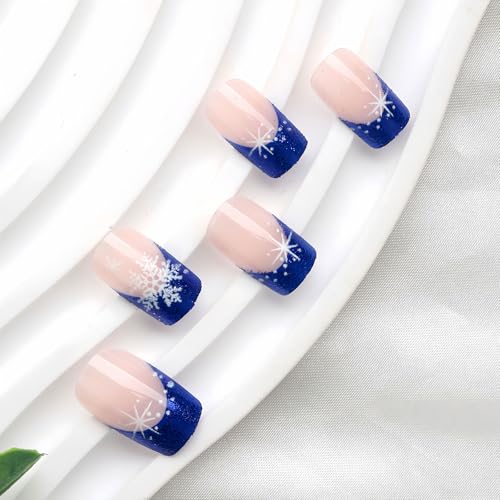 Christmas Press On Nails Short Square, 24Pcs Christmas Fake Nails Christmas Nail Accessories for Women Girls Red, Green & Silver Foil with Christmas Tree Design, Easy DIY Holiday Nail Kit