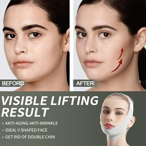 Generic Face Lift Mask, Reusable Face Tape, 2024 New V-Wire Lift Mask, Double Chin Lift Bandage, V-Mask Sagging, Ice Silk Breathable Face Lift for Men and Women, Green, 6.45×1.18×4.72 Inch