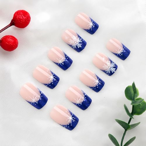 Christmas Press On Nails Short Square, 24Pcs Christmas Fake Nails Christmas Nail Accessories for Women Girls Red, Green & Silver Foil with Christmas Tree Design, Easy DIY Holiday Nail Kit