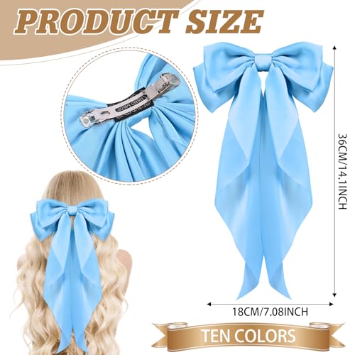 10 Pack Large Hair Bows for Women Girls, Hair Accessories Ribbon Bow Hair Clips Silky Satin Big Hair Bows French Bowknot Hairpin for Long Hair, Curly, Short Hair, Straight