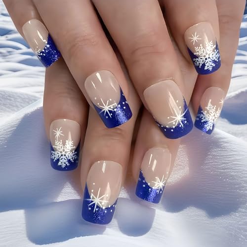 Christmas Press On Nails Short Square, 24Pcs Christmas Fake Nails Christmas Nail Accessories for Women Girls Red, Green & Silver Foil with Christmas Tree Design, Easy DIY Holiday Nail Kit