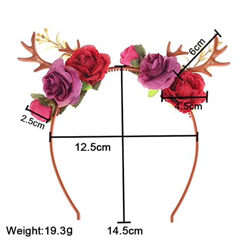 BengLiu Christmas Reindeer Antlers Headband Hairbands Girls Headbands Santa Rose Flower Valentines Day Halloween Hair Accessories (Pink)