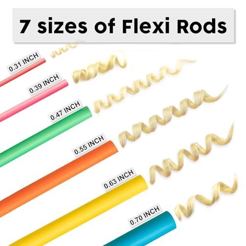 xnicx 42 pcs 7" Flexi Rods,Hair Curlers Rollers Flexible Curling Rods,Heatless Bendy Foam Hair Curls for Long,Medium,Short Hair to Sleep in,with Hair Dryer Bonnet for Quick Shaping(Black)