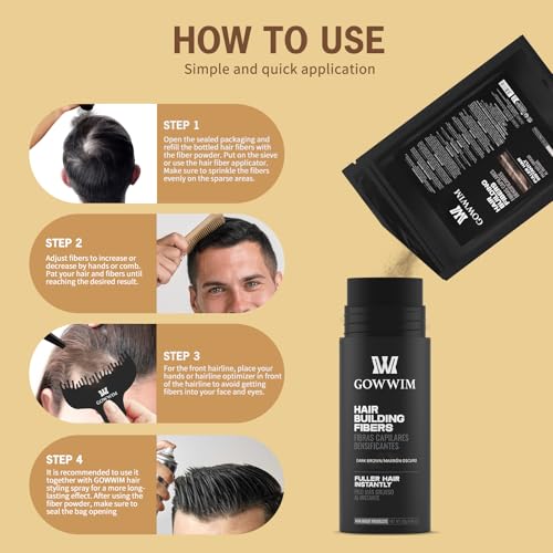 Gowwim Hair Fibers with Spray Applicator 2-in-1 Kit for Thinning & Loss Hair, Naturally Enhancements Thickening Spray Fibers Waterproof Long-Lasting Gray & Bald Spot Cover up for Women & Men