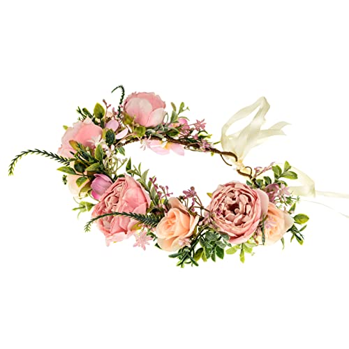 DreamLily Girls Camellias Flower Crown Birthday Photo Pops Hair Wreath Wedding Festival Floral Headpiece XM11 (A-Champagne)