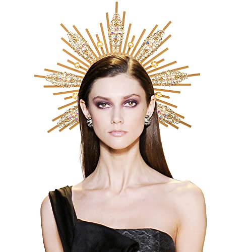 Bubbmi Women Goddess Halo Crown Headband Sunburst Spiked Hair Band Festival Costume Party Cosplay Wedding Photoshoot Headpiece