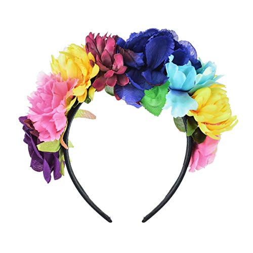 Floral Fall Day of the Dead Flower Crown Festival Headband Rose Mexican Floral Headpiece HC-23 (A-Red Green White)